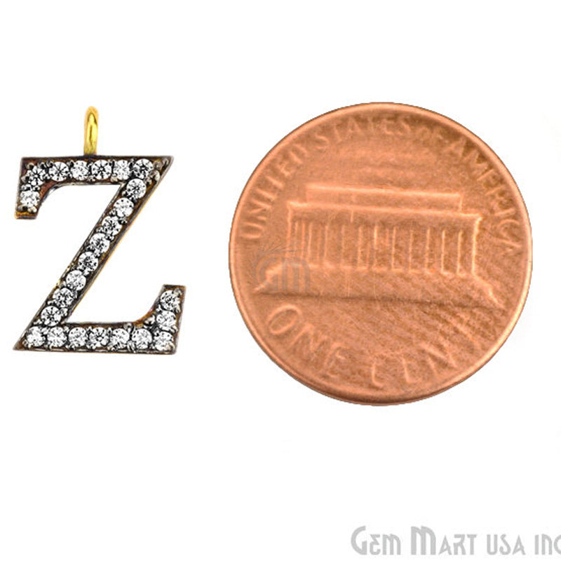 Z' Alphabet Charm CZ Pave Gold Vermeil Charm for Bracelet & Pendants - GemMartUSA