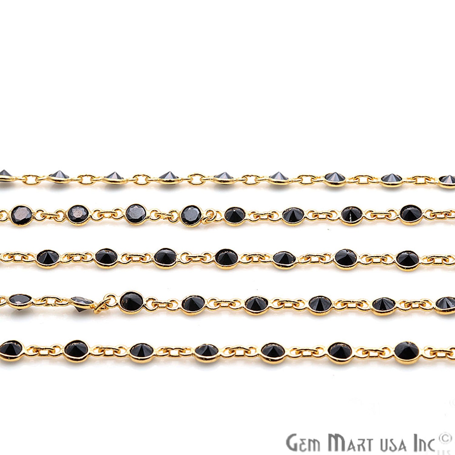 Black Zirconia 4mm Round Gold Plated Continuous Connector Chain - GemMartUSA
