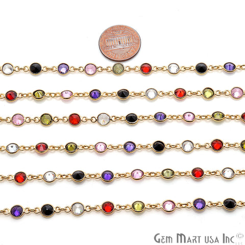 Multi Stone 5mm Round Bezeled Gold Plated Continuous Connector Chain - GemMartUSA