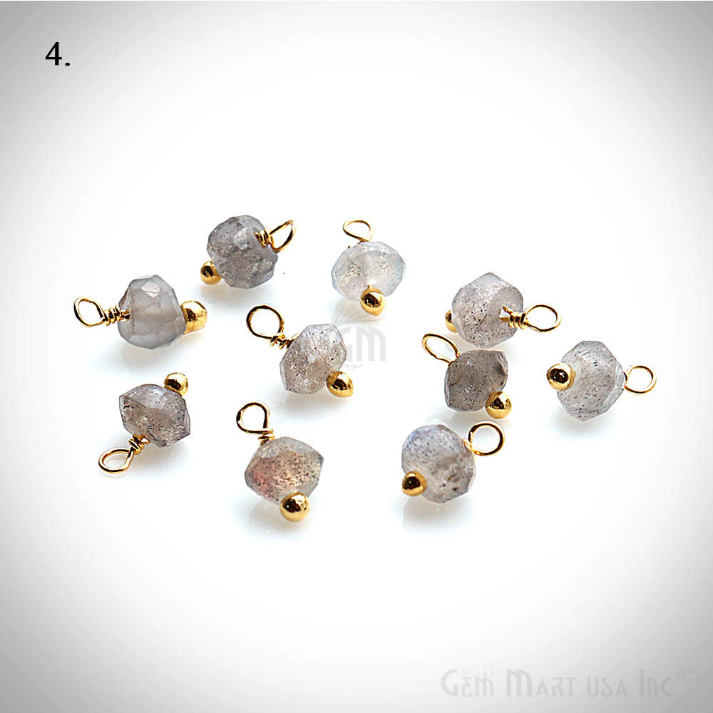 10pc Lot Faceted Tiny Gemstone 6x4mm Wire Wrapped Gold Bail Dangle Connector - GemMartUSA
