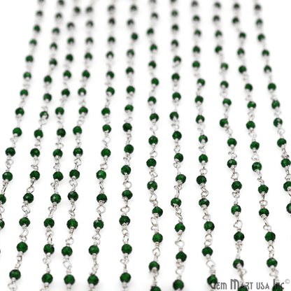 Green Zircon 2-2.5mm Tiny Beads Silver Plated Wire Wrapped Rosary Chain