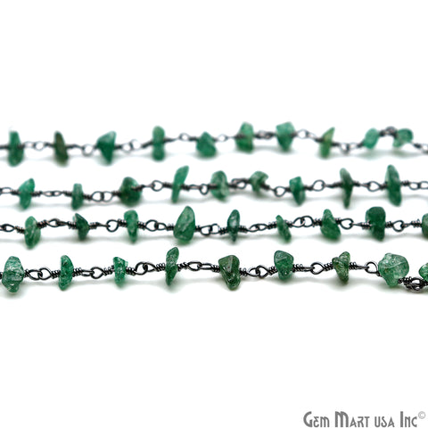 Green Aventurine  Nugget Chip 4-6mm Oxidized Wire Wrapped Rosary Chain