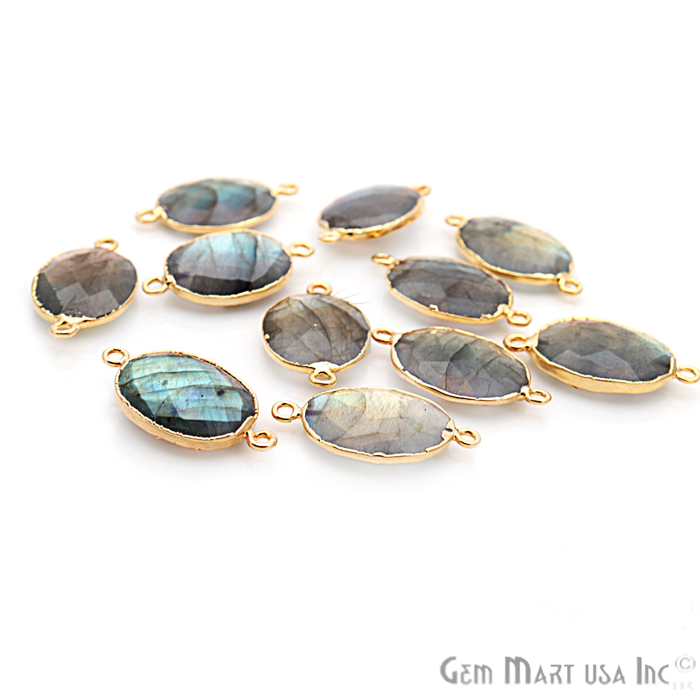 Labradorite 15X20mm Oval Gold Electroplated Double Bail Gemstone Connector - GemMartUSA