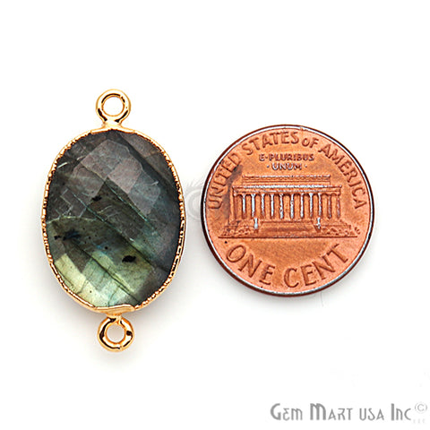 Labradorite 15X20mm Oval Gold Electroplated Double Bail Gemstone Connector - GemMartUSA