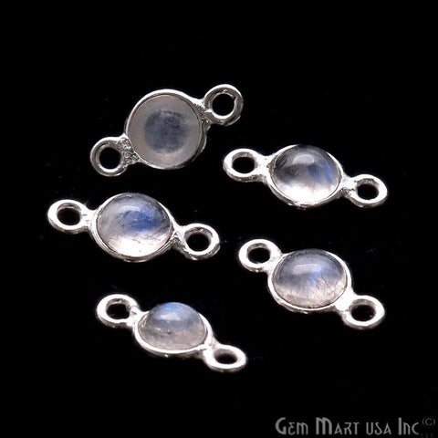 Rainbow Moonstone Cabochon 5mm Round Silver Plated Double Bail Gemstone Connector
