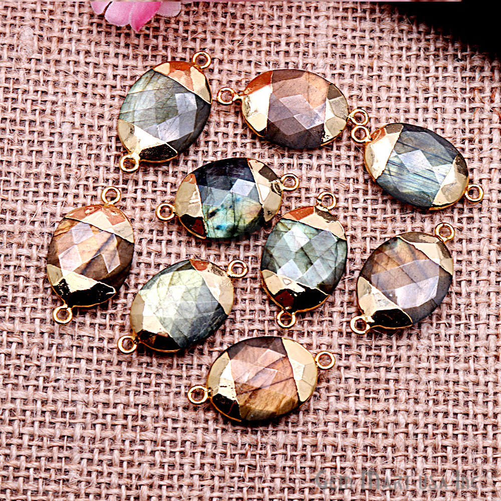 Labradorite 15x20mm Oval Shape Gold Electroplated Gemstone Connector - GemMartUSA