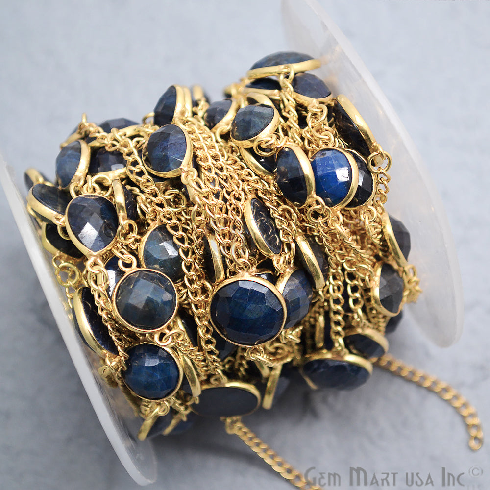 Sapphire 10-13mm Mix Faceted Shapes Gold Plated Bezel Connector Chain - GemMartUSA