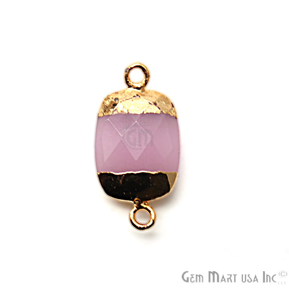 Rose Chalcedony 12X16mm Octagon Gold Edged Bail Gemstone Connector - GemMartUSA