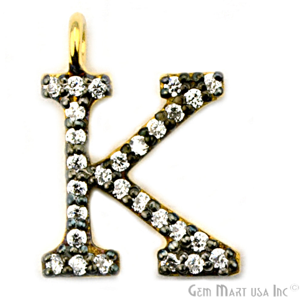 K' Alphabet Charm CZ Pave Gold Vermeil Charm for Bracelet & Pendants - GemMartUSA