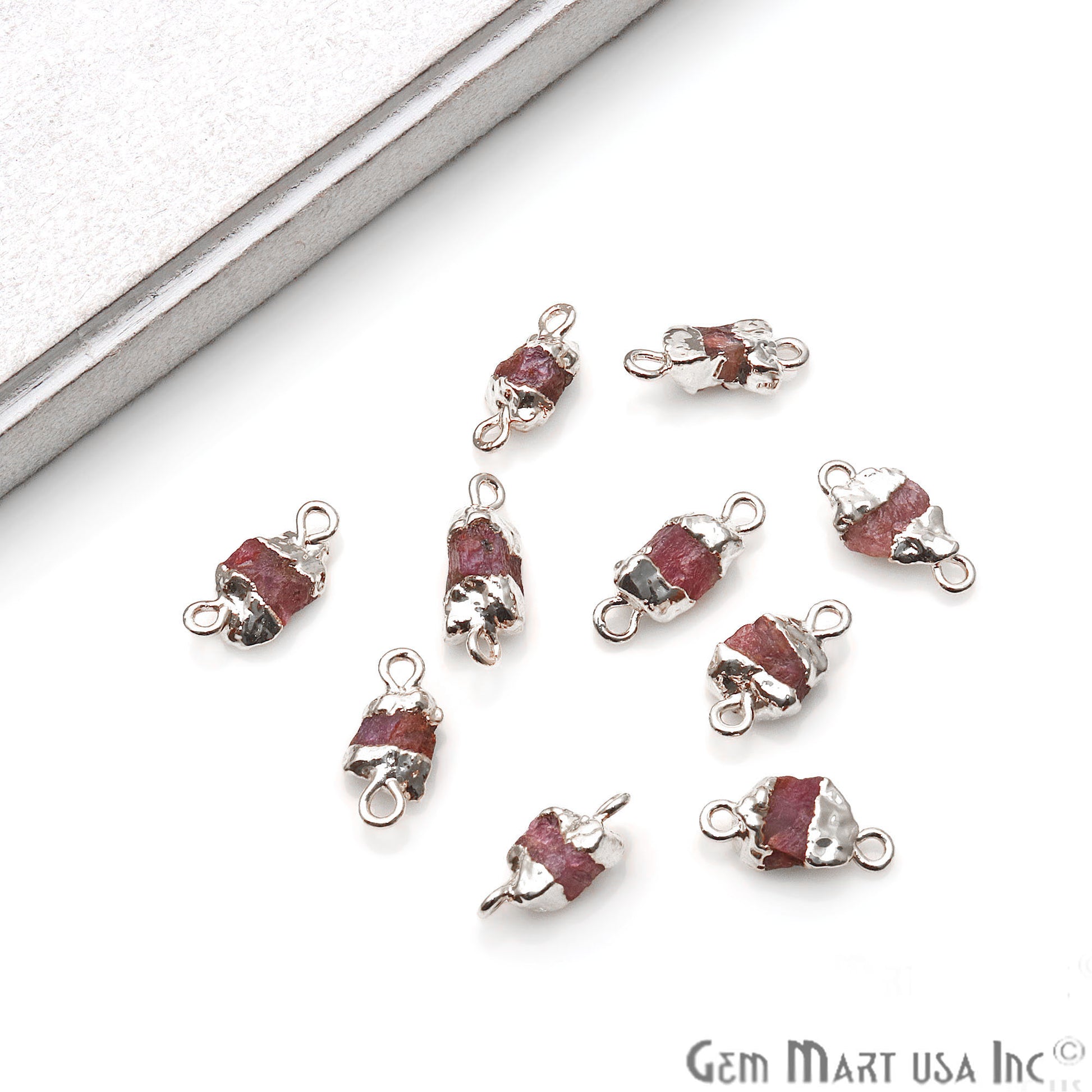 Rough Multi Tourmaline Organic 14x7mm Silver Electroplated Pendant Connector - GemMartUSA