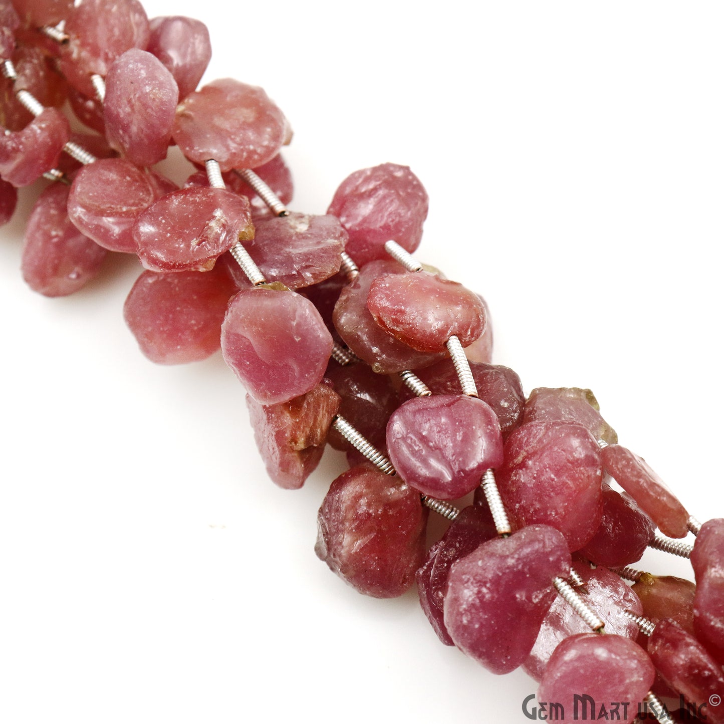 Strawberry Quartz Rough Beads, 9 Inch Gemstone Strands, Drilled Strung Briolette Beads, Free Form, 13x10mm