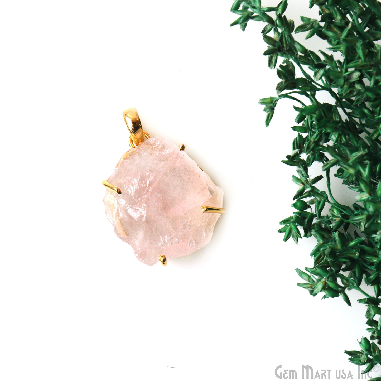 Natural Morganite Organic 28x22mm Gold Plated Prong Setting Single Bail Gemstone Pendant