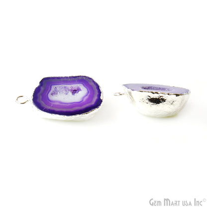 Geode Druzy 22x30mm Organic Silver Electroplated Single Bail Gemstone Earring Connector 1 Pair