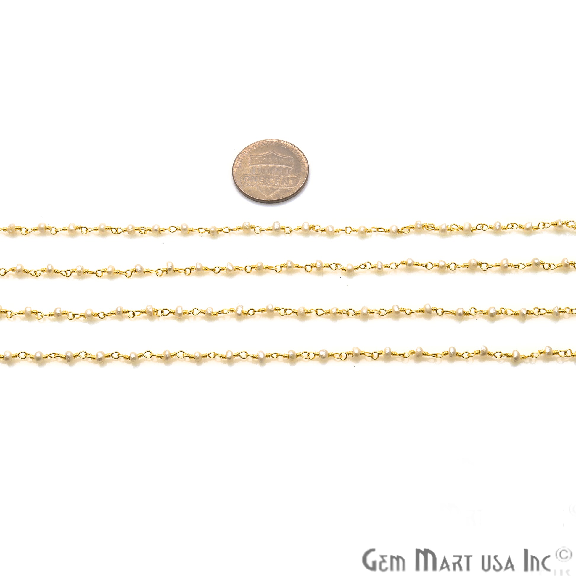 Pearl Round 2.5-3mm Gold Plated Wire Wrapped Rosary Chain - GemMartUSA