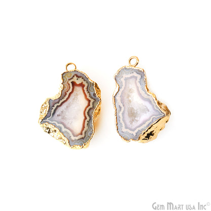 Geode Druzy 22x37mm Organic Gold Electroplated Single Bail Gemstone Earring Connector 1 Pair