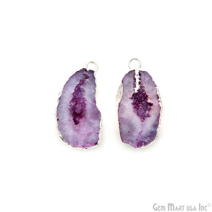 Geode Druzy 33x16mm Organic Silver Electroplated Single Bail Gemstone Earring Connector 1 Pair