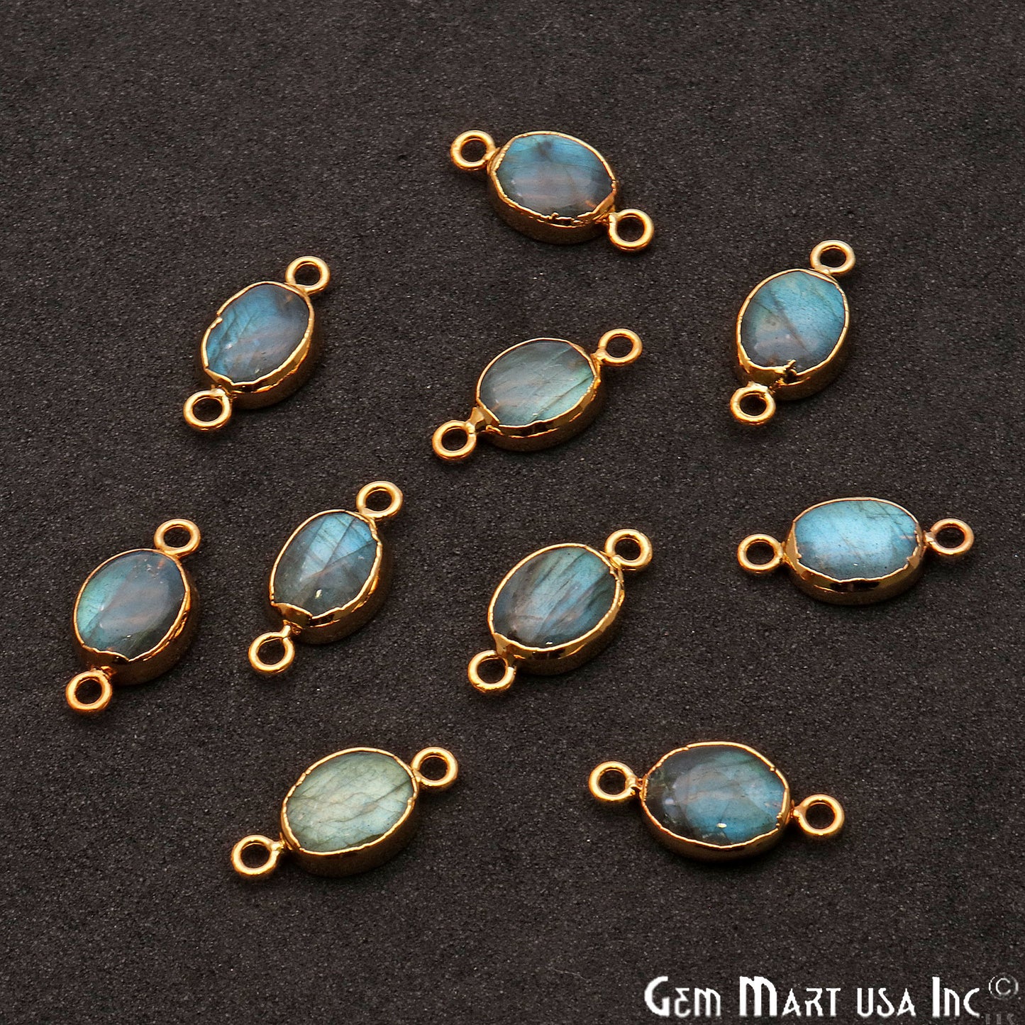 Flashy Labradorite Oval Shape Gold Edge 18x8mm Double Bail Connector - GemMartUSA