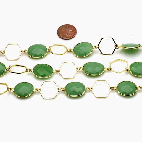 Chrysoprase Chalcedony With Hexagon Finding Gold Plated Chain - GemMartUSA