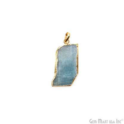 Aquamarine Free Form shape 39x19mm Gold Electroplated Gemstone Single Bail Pendant