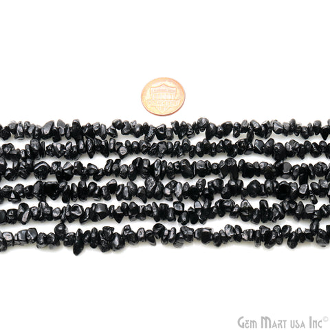 Black Spinel Chip Beads, 34 Inch, Natural Chip Strands, Drilled Strung Nugget Beads, 7-10mm, Polished, GemMartUSA (CHSB-70004)