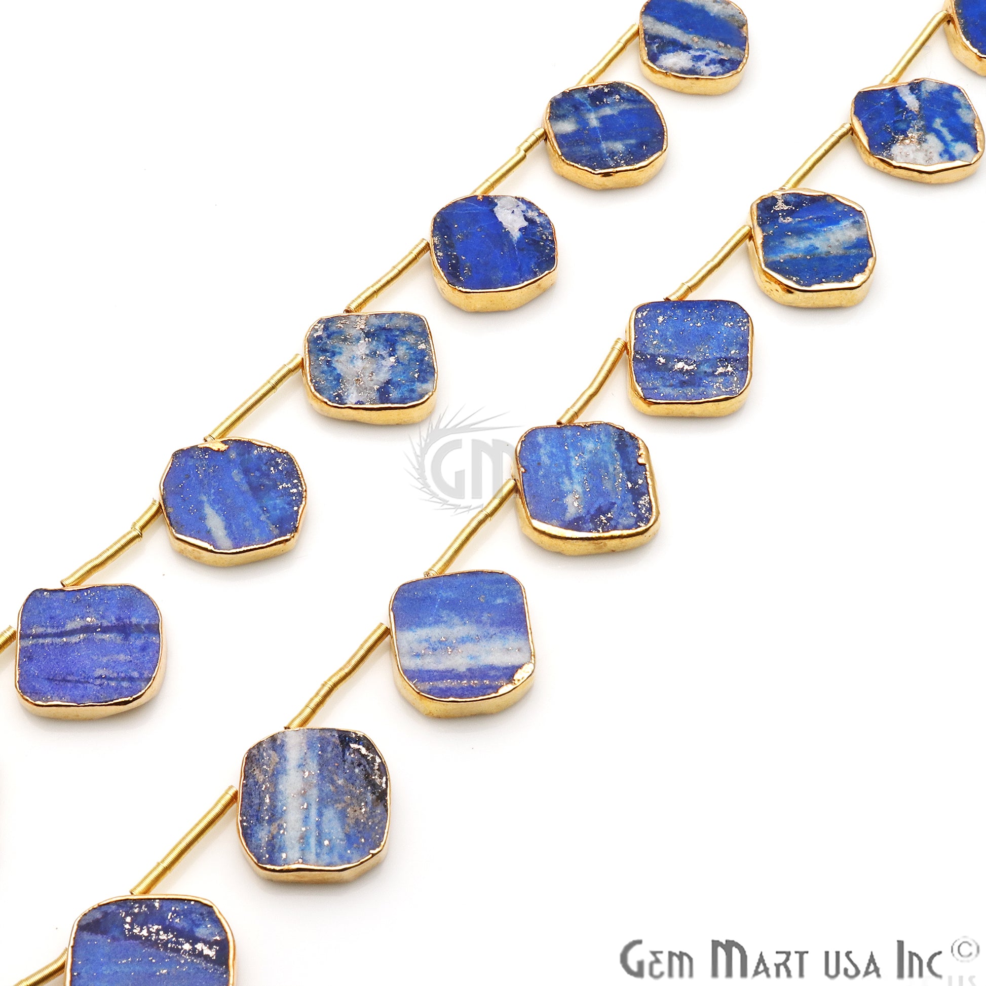 Lapis Free Form Gold Electroplated 18x15mm Crafting Beads Gemstone 9 Inch Strands - GemMartUSA