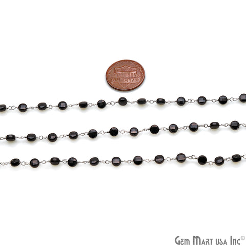 Black Spinel Faceted 3-4mm Silver Wire Wrapped Rosary Chain - GemMartUSA