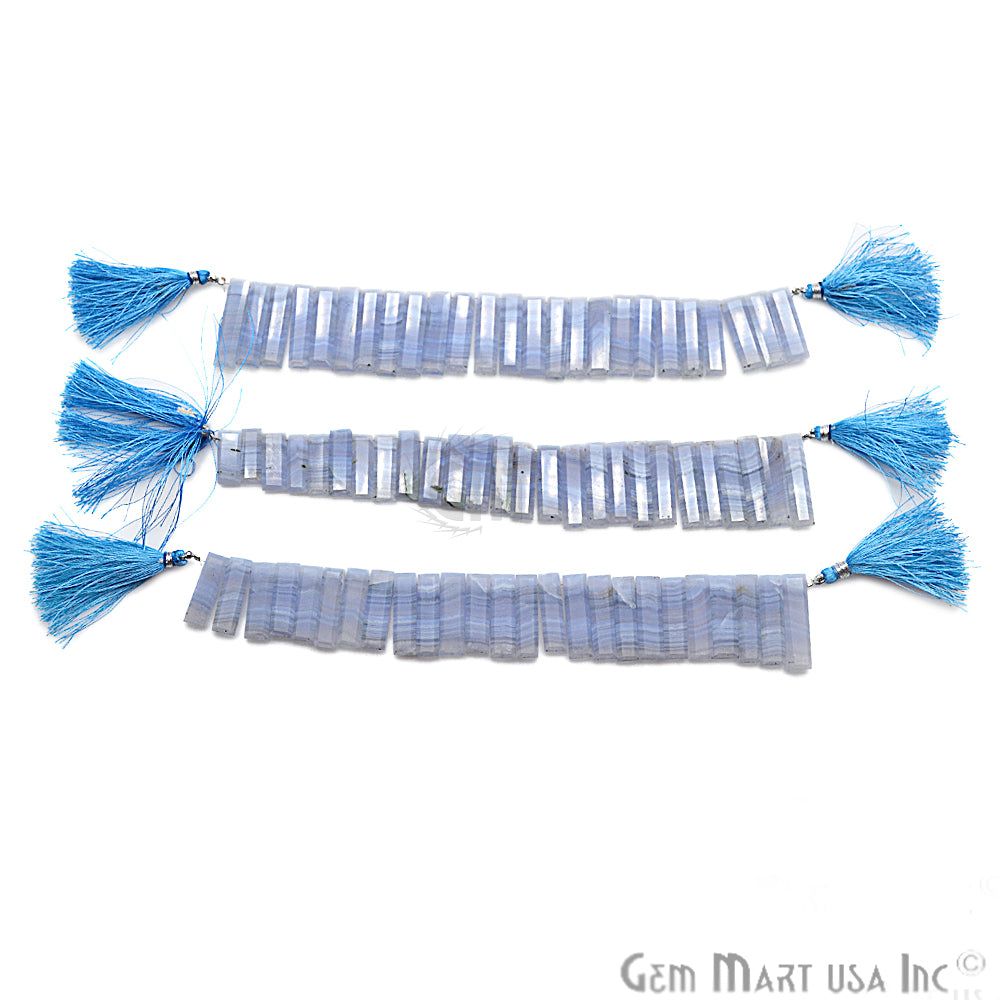 Blue Lace Agate Gemstone 24x7mm Beaded Handmade Silver Wire Rondelle Briolette - GemMartUSA