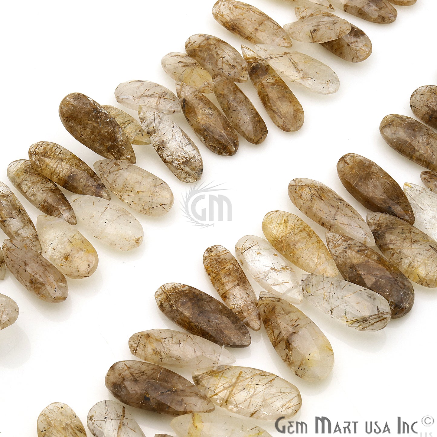 Rutilated Quartz Pears 24x10mm Crafting Beads Gemstone Briolette Strands 8 Inch - GemMartUSA