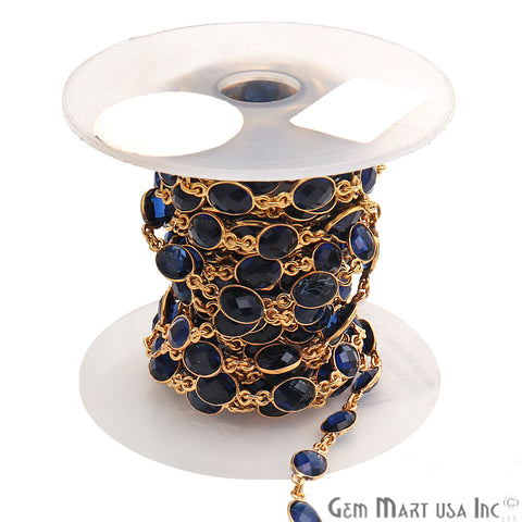 Sapphire 7x5mm Bezel Link Gold Plated Continuous Connector Chain - GemMartUSA