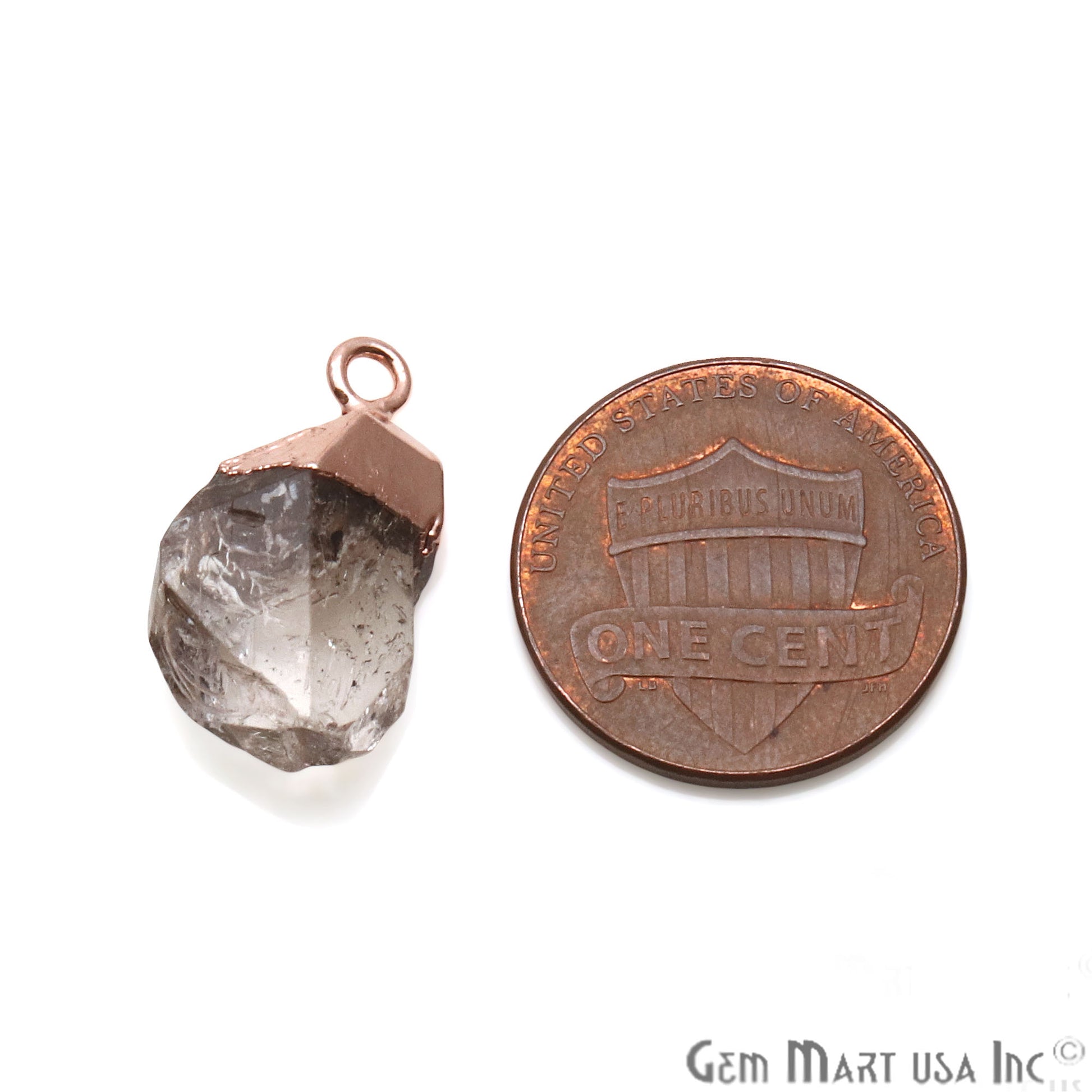 Rough Herkimer Diamond Organic 24x13mm Rose Gold Electroplated Pendant Connector - GemMartUSA