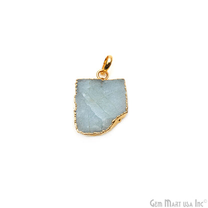 Aquamarine Free Form shape 26x20mm Gold Electroplated Gemstone Single Bail Pendant