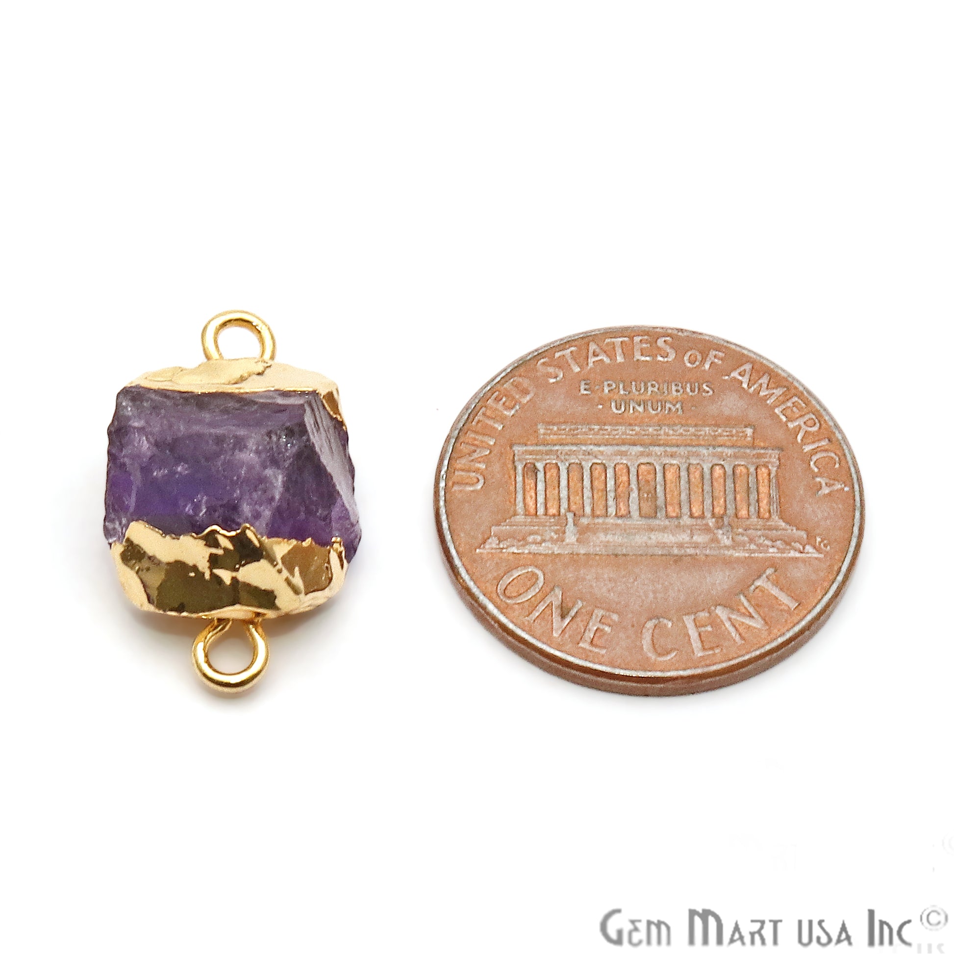 Rough Amethyst Organic 22x13mm Gold Electroplated Pendant Connector - GemMartUSA