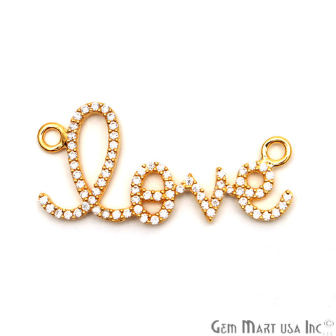 Cubic Zircon 'Love' Charm Gold Vermeil Pave Diamond Charm For Bracelet & Pendants - GemMartUSA