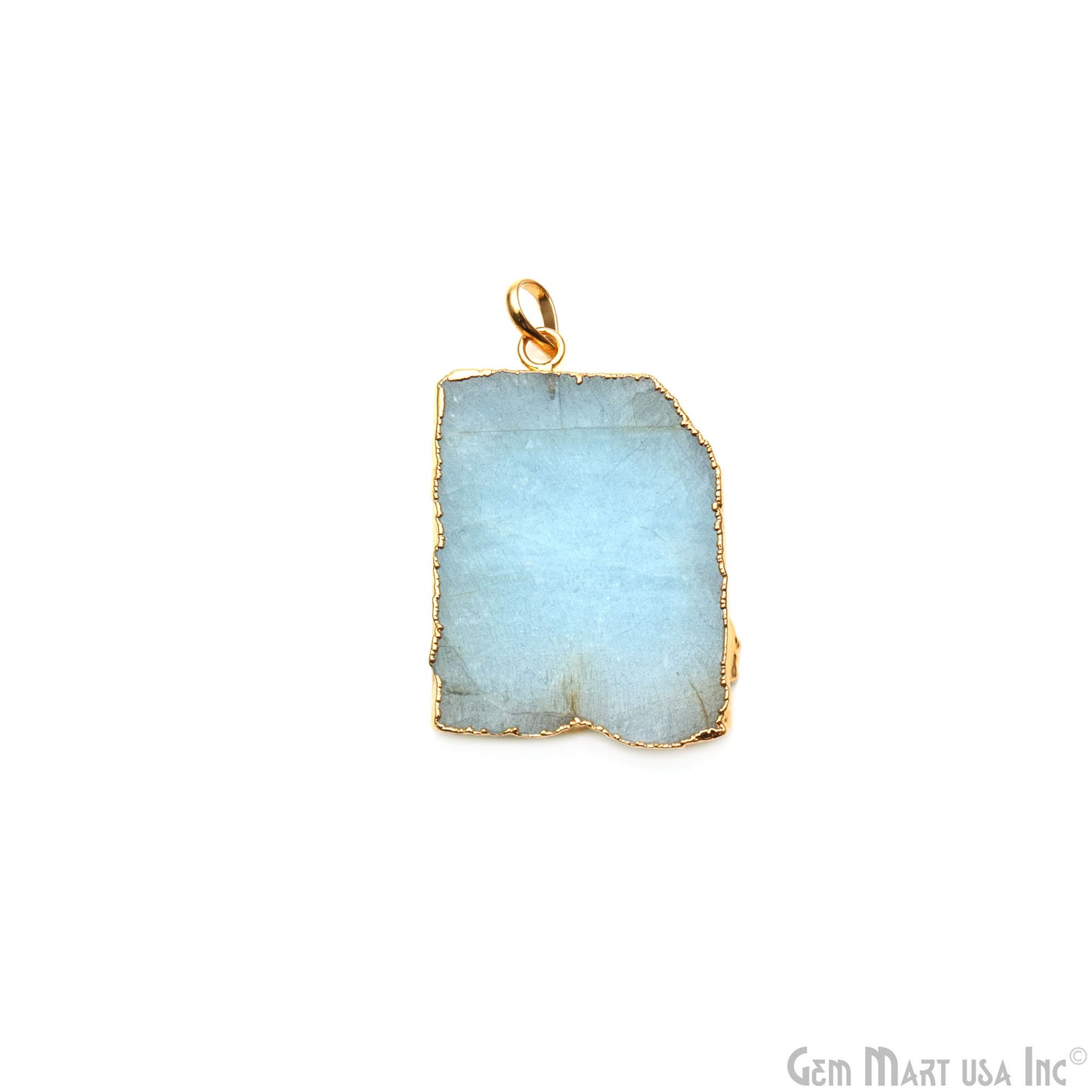 Aquamarine Free Form shape 42x30mm Gold Electroplated Gemstone Single Bail Pendant