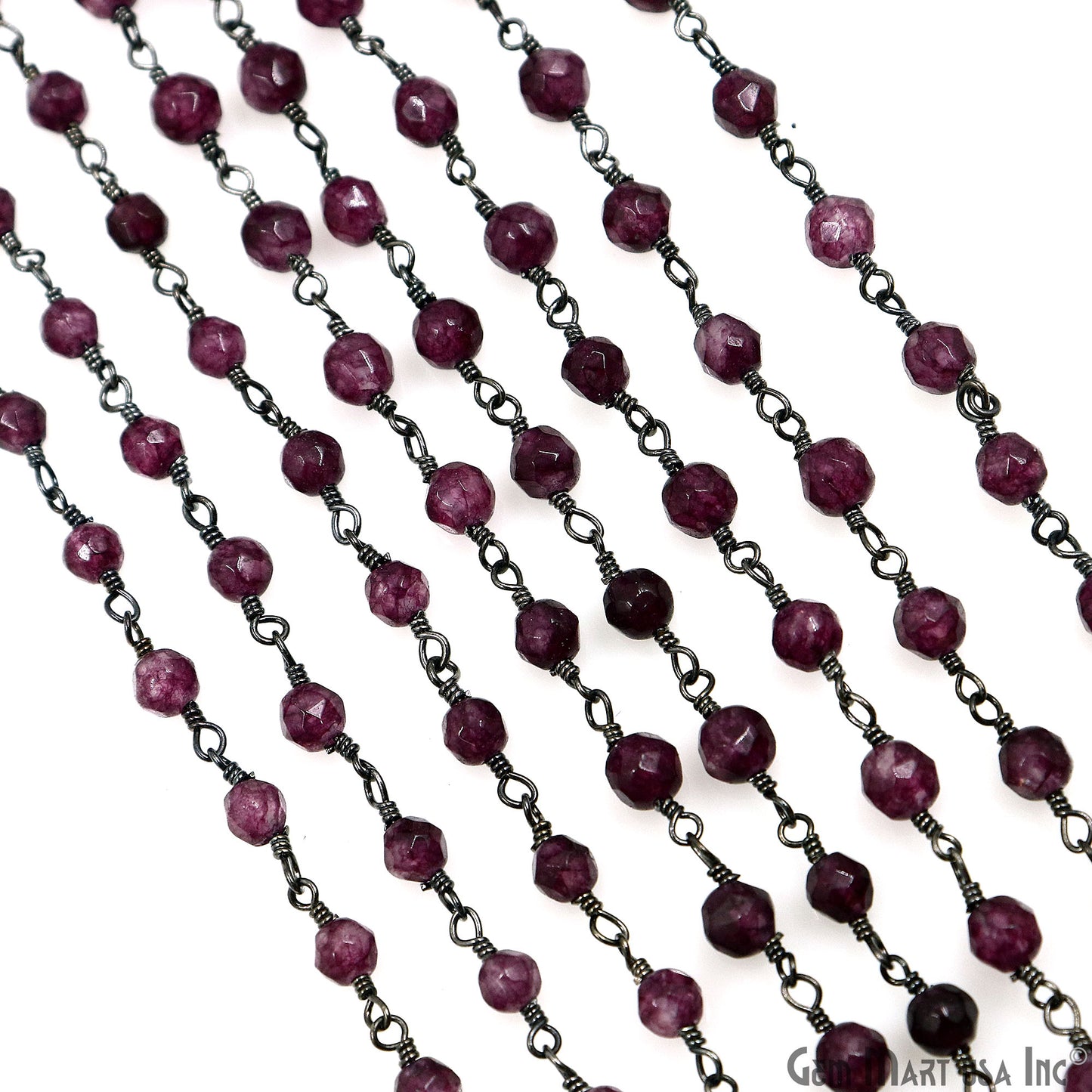 Dark Purple Jade Beads 4mm Oxidized Wire Wrapped Rosary Chain