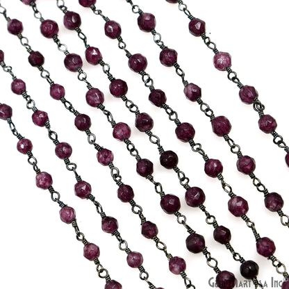 Dark Purple Jade Beads 4mm Oxidized Wire Wrapped Rosary Chain