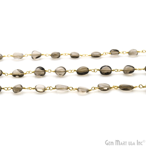 Smoky Topaz 8x5mm Tumble Beads Gold Plated Rosary Chain