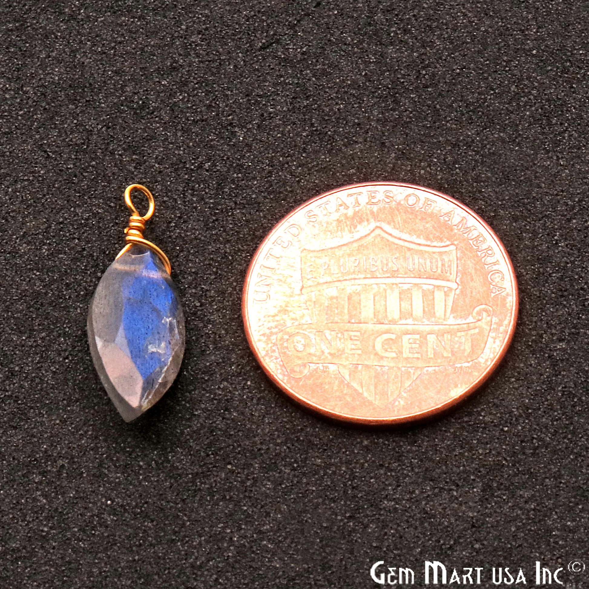 Labradorite 7x14mm Marquise Single Bail Gold Wire Wrapped Gemstone Connector - GemMartUSA