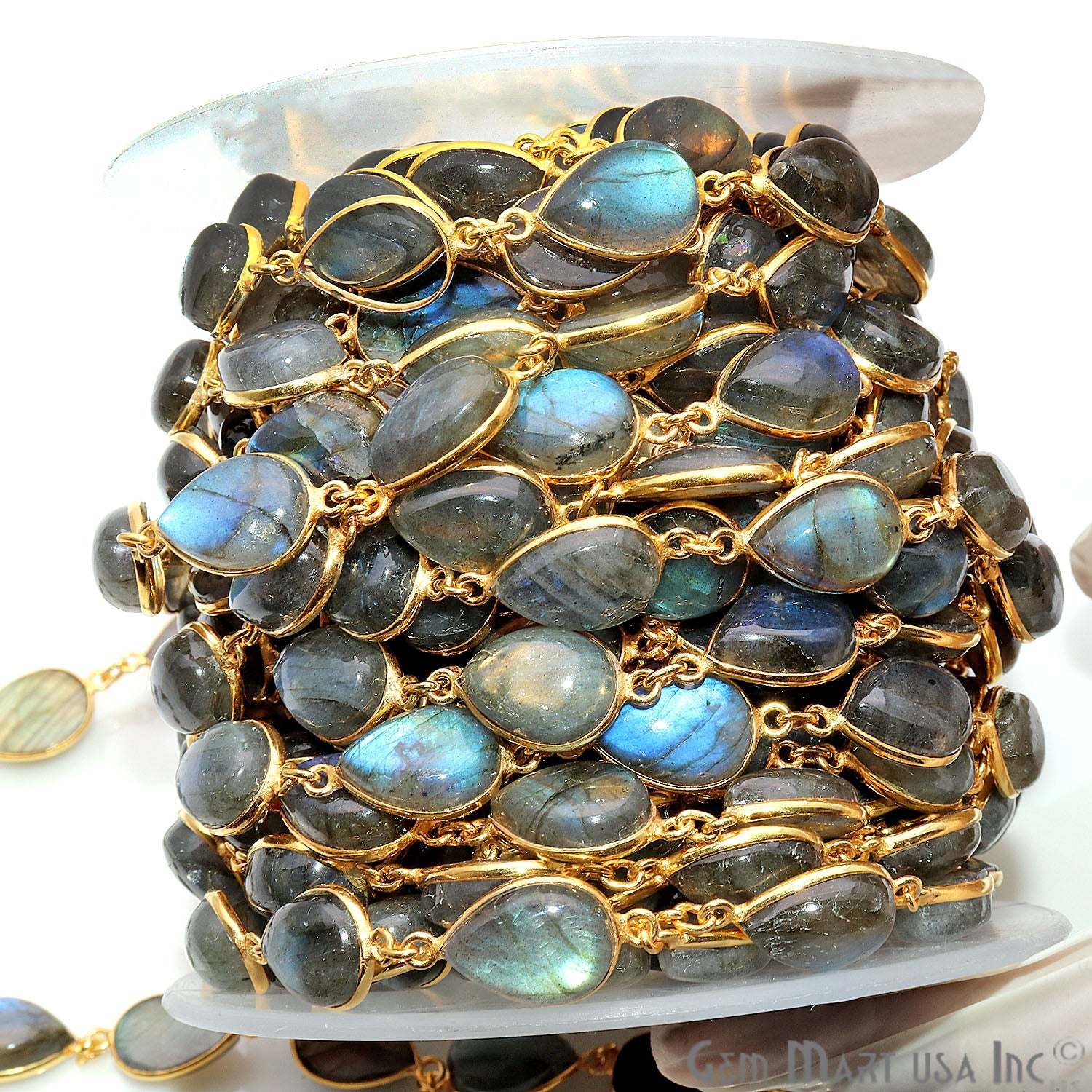 Labradorite 12x15mm Pear Gold Plated Continuous Connector Chain - GemMartUSA