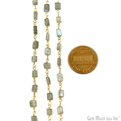 Labradorite Beads 8x5mm Gold Plated Wire Wrapped Beaded Rosary Chain