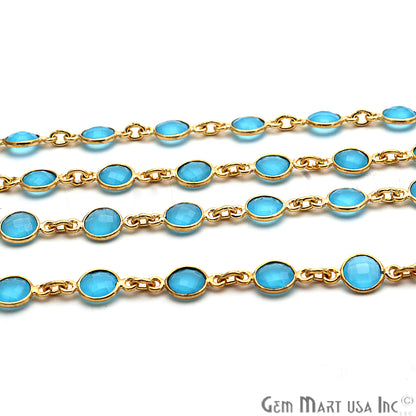 Sky Blue Chalcedony 5mm Bezel Link Gold Plated Continuous Connector Chain - GemMartUSA