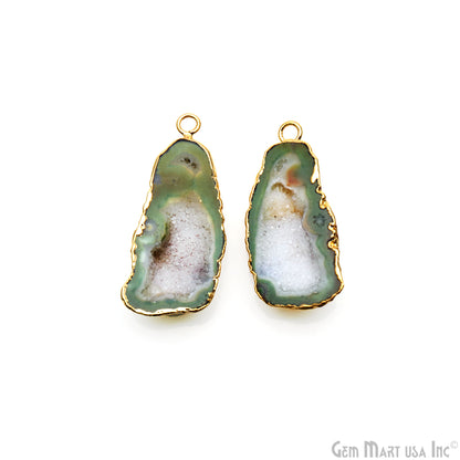 Geode Druzy 41x17mm Organic Gold Electroplated Single Bail Gemstone Earring Connector 1 Pair