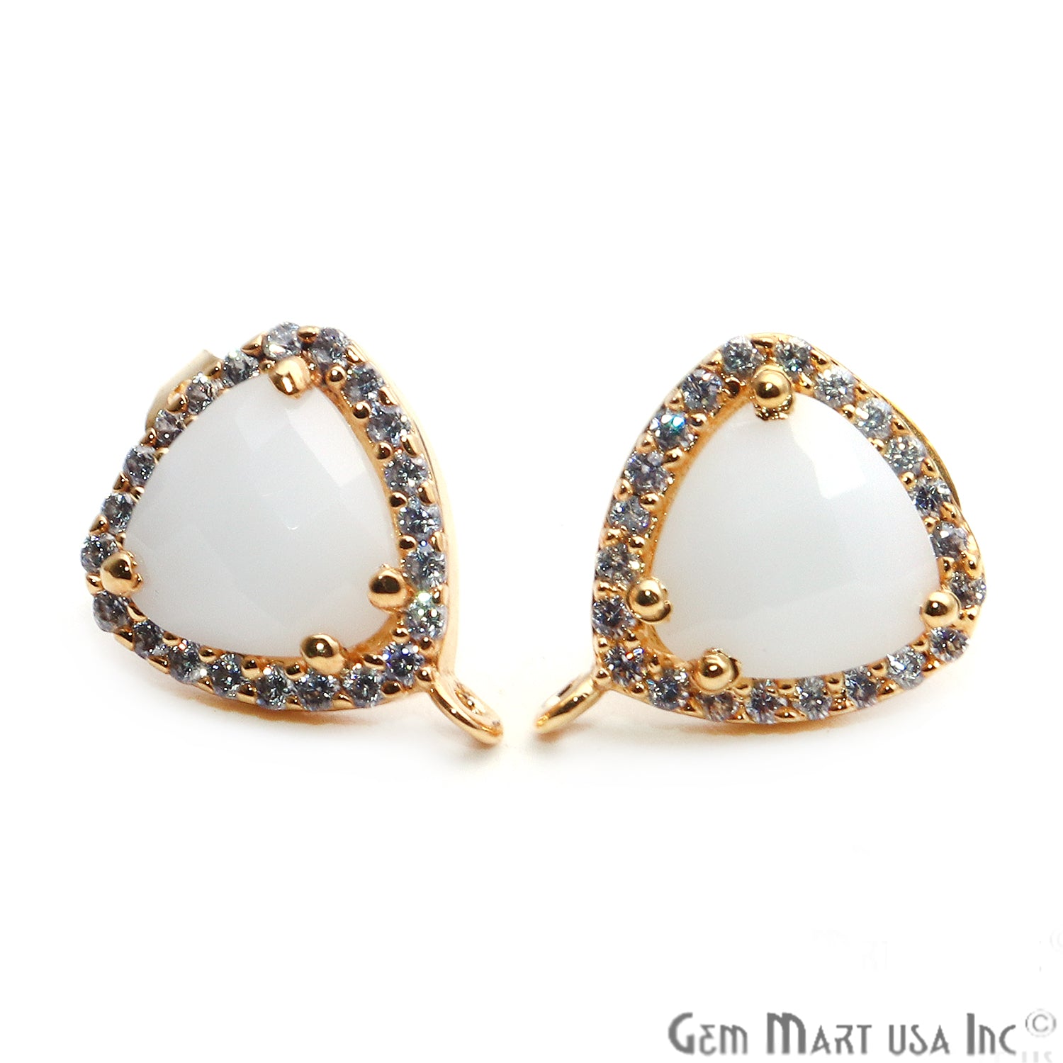 DIY White Agate Cubic Zircon 13x10mm Gold Plated Loop Connector Stud Earrings - GemMartUSA