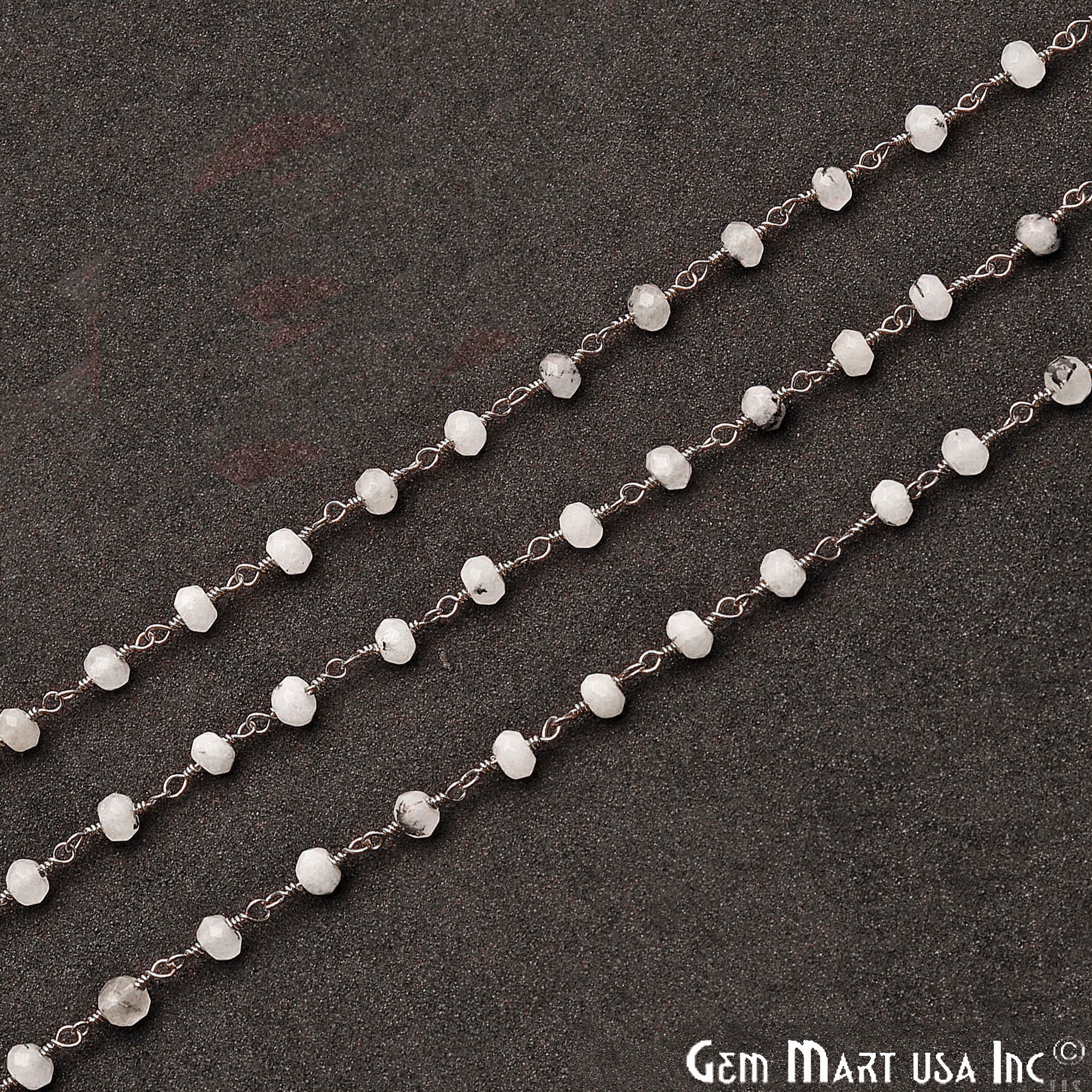 Rutilated Jade Faceted Beads 4mm Oxidized Plated Wire Wrapped Rosary Chain - GemMartUSA