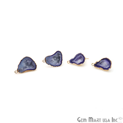 DIY Agate Slice Geode Druzy 16x27mm Gold Electroplated Loop Connector Studs Earrings - GemMartUSA