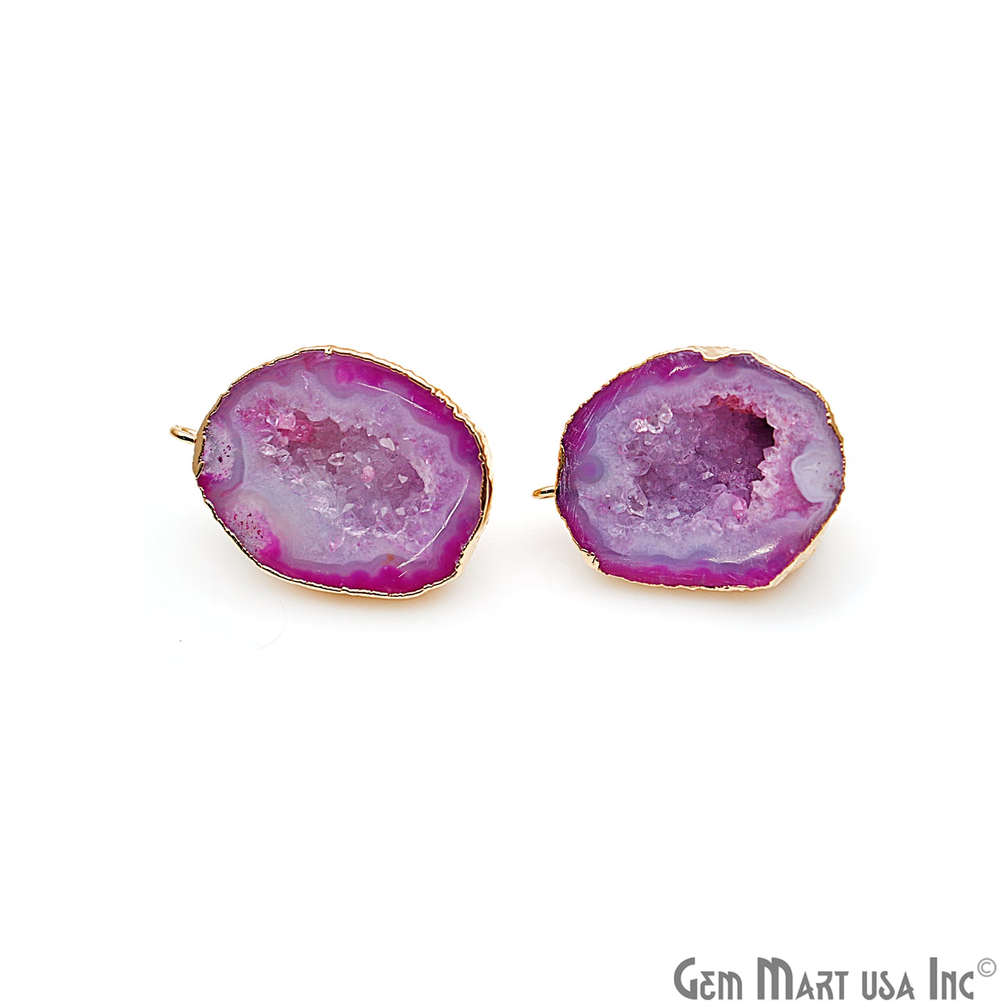 DIY Agate Slice Geode Druzy 24x31mm Gold Electroplated Loop Connector Studs Earrings - GemMartUSA