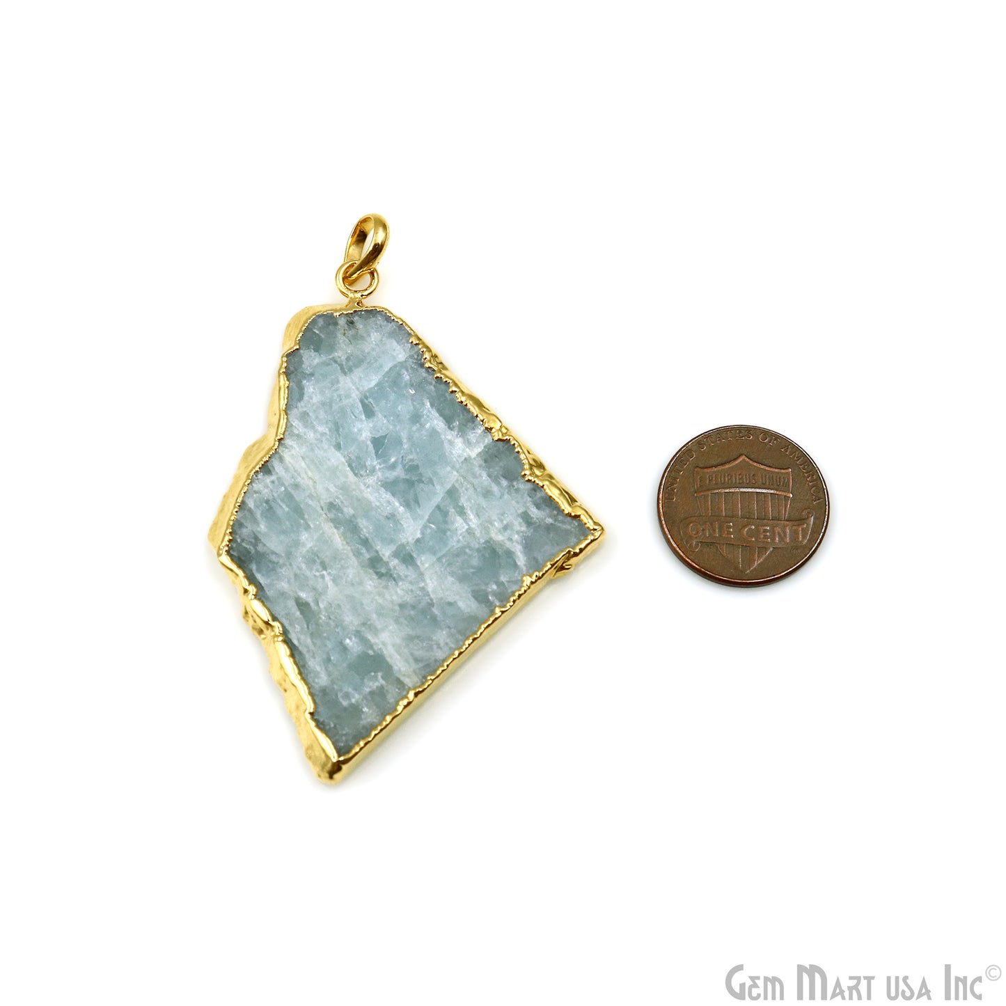 Aquamarine Free Form shape 60x43mm Gold Electroplated Gemstone Single Bail Pendant