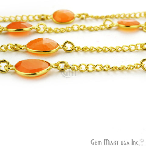 Carnelian 10mm Mix Shape Gold Plated Bezel Link Connector Chain - GemMartUSA (764050898991)