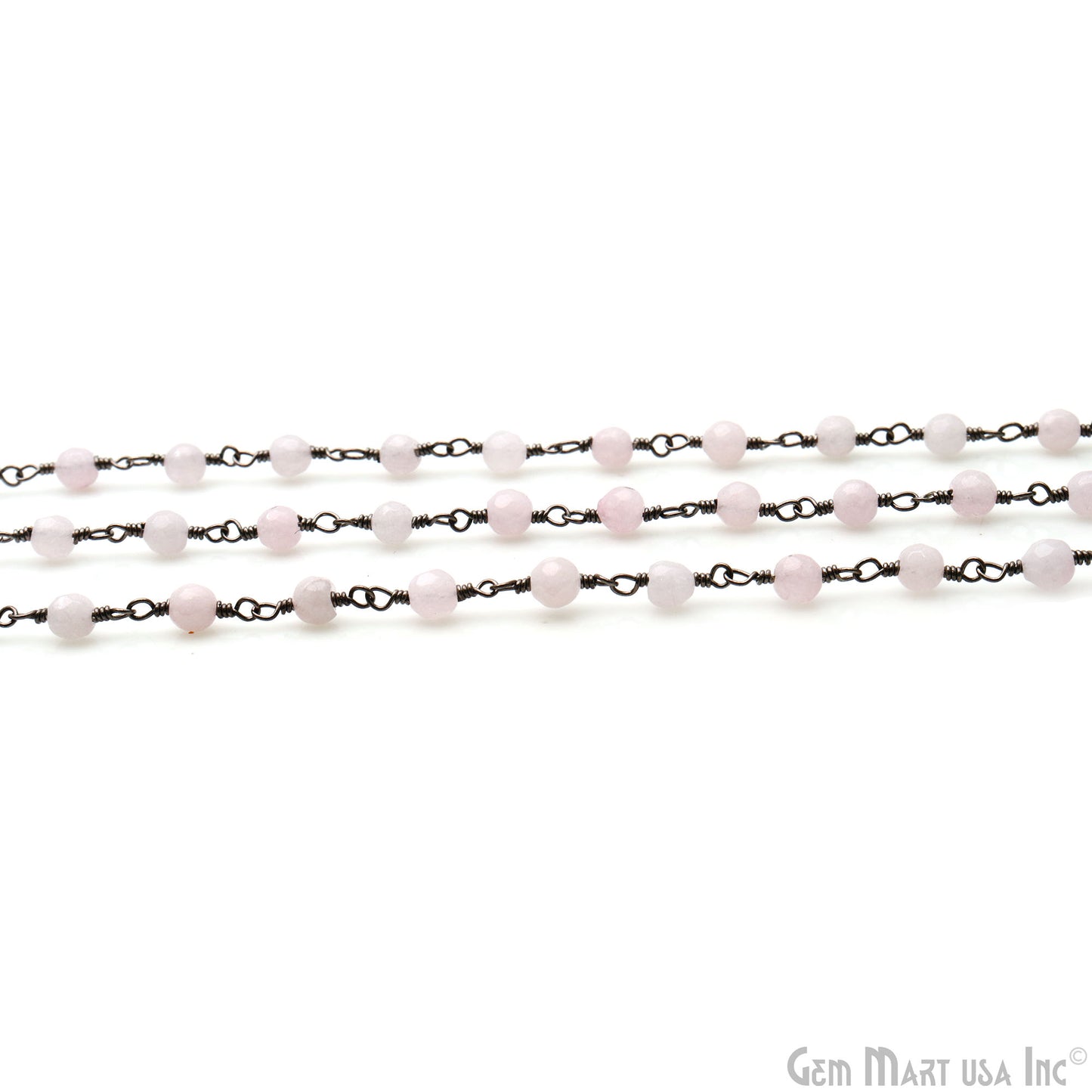 Light Pink Jade Faceted Beads 4mm Oxidized Wire Wrapped Rosary Chain