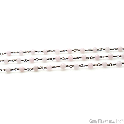 Light Pink Jade Faceted Beads 4mm Oxidized Wire Wrapped Rosary Chain